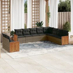   10 részes szürke polyrattan kerti ülőgarnitúra párnákkal