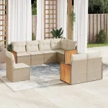 8 részes bézs polyrattan kerti ülőgarnitúra párnával