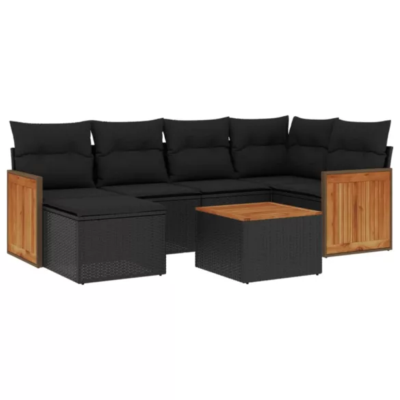 7 részes fekete polyrattan kerti ülőgarnitúra párnával