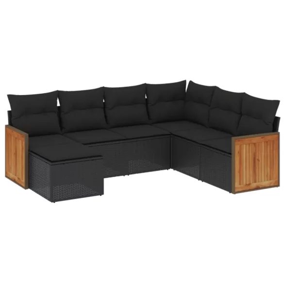 7 részes fekete polyrattan kerti ülőgarnitúra párnával
