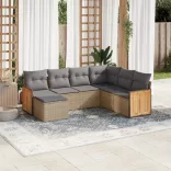7 részes bézs polyrattan kerti ülőgarnitúra párnákkal