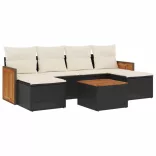 7 részes fekete polyrattan kerti ülőgarnitúra párnával