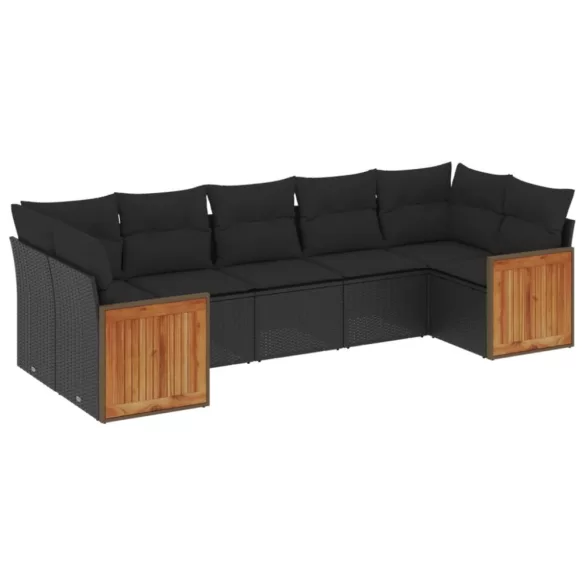 7 részes fekete polyrattan kerti ülőgarnitúra párnával