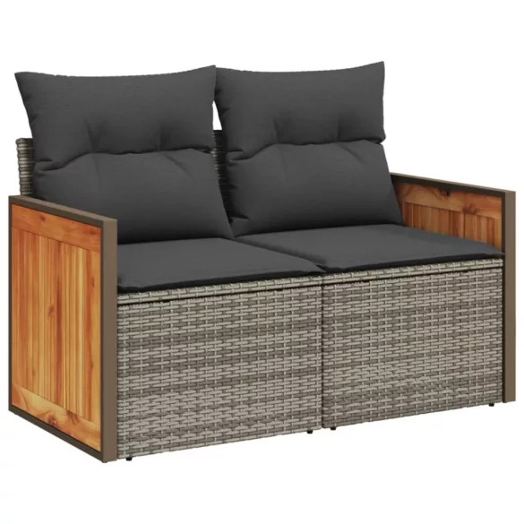 7 részes fekete polyrattan kerti ülőgarnitúra párnával
