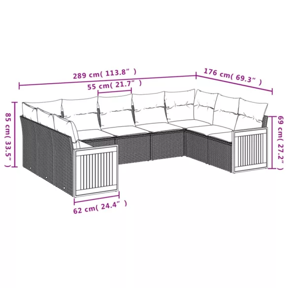 9 részes bézs polyrattan kerti ülőgarnitúra párnákkal