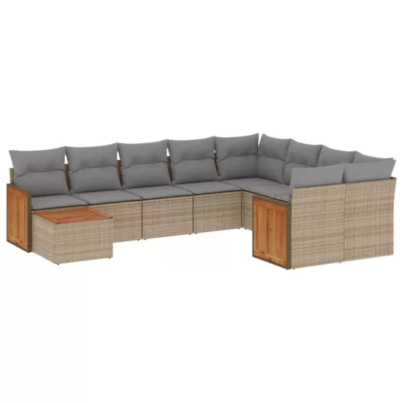 10 részes bézs polyrattan kerti ülőgarnitúra párnával