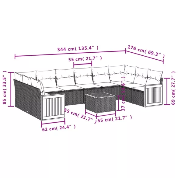 11 részes szürke polyrattan kerti ülőgarnitúra párnákkal