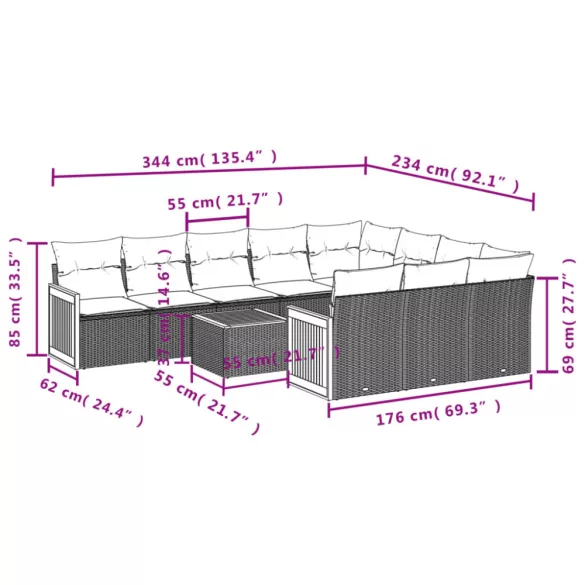 11 részes szürke polyrattan kerti ülőgarnitúra párnákkal