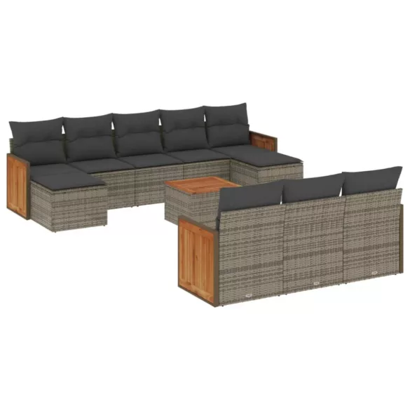 11 részes szürke polyrattan kerti ülőgarnitúra párnákkal