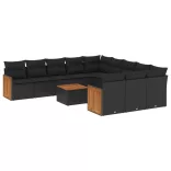 12 részes fekete polyrattan kerti ülőgarnitúra párnákkal