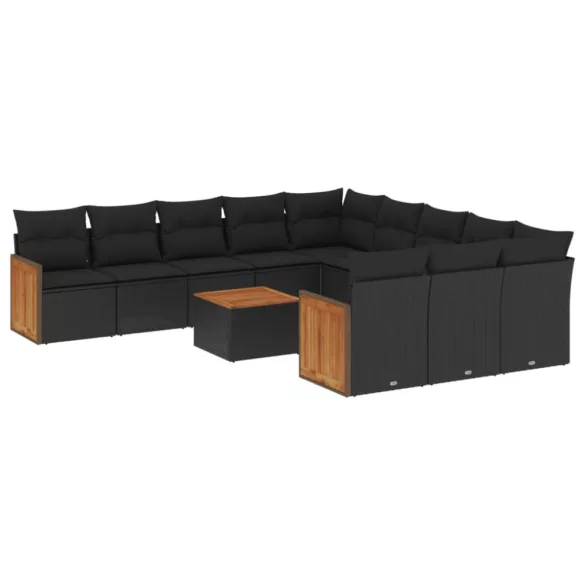 12 részes fekete polyrattan kerti ülőgarnitúra párnákkal