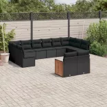 12 részes fekete polyrattan kerti ülőgarnitúra párnákkal