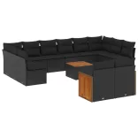 13 részes fekete polyrattan kerti ülőgarnitúra párnákkal