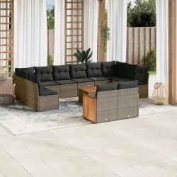   13 részes szürke polyrattan kerti ülőgarnitúra párnákkal