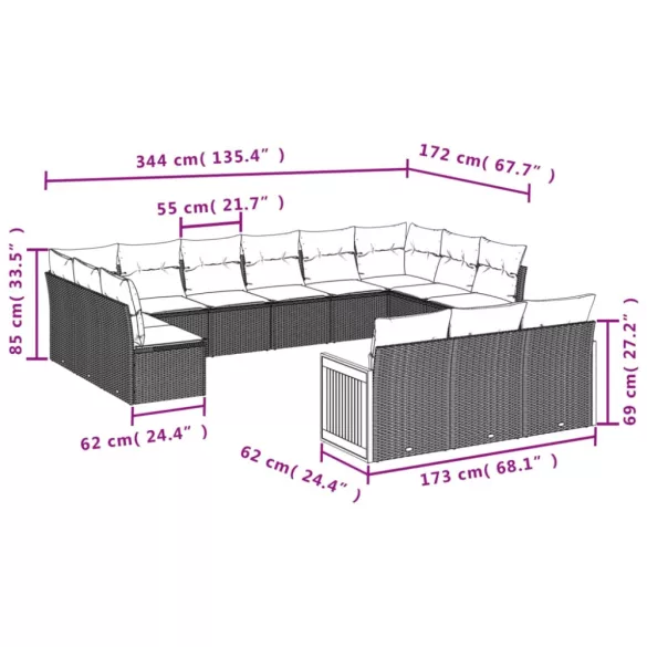 13 részes szürke polyrattan kerti ülőgarnitúra párnákkal