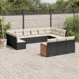 13 részes fekete polyrattan kerti ülőgarnitúra párnákkal