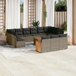   14 részes szürke polyrattan kerti ülőgarnitúra párnákkal