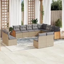   12 részes bézs polyrattan kerti ülőgarnitúra párnákkal