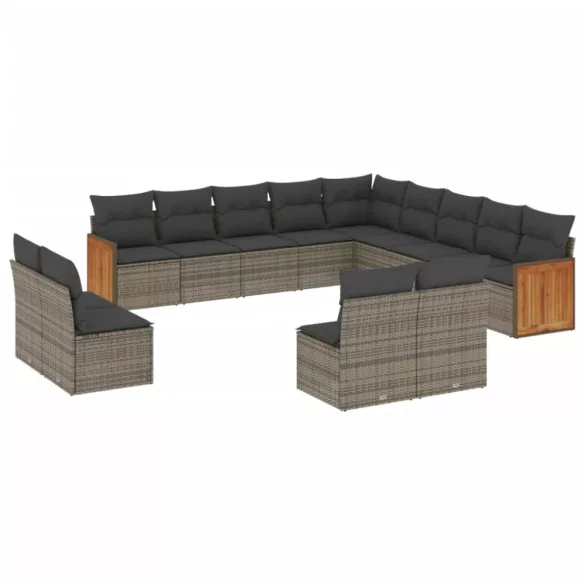 13 részes szürke polyrattan kerti ülőgarnitúra párnákkal