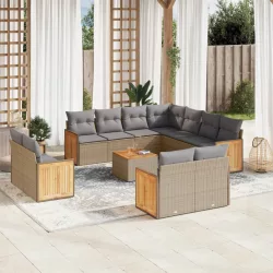   12 részes bézs polyrattan kerti ülőgarnitúra párnákkal