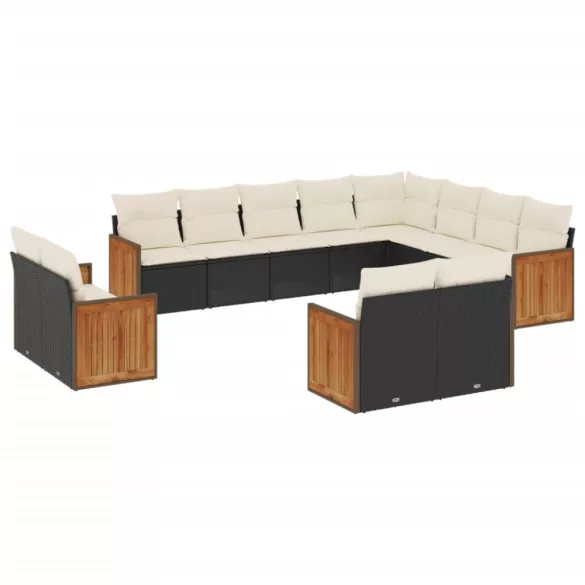 12 részes fekete polyrattan kerti ülőgarnitúra párnákkal