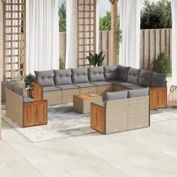   13 részes bézs polyrattan kerti ülőgarnitúra párnákkal