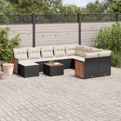   11 részes fekete polyrattan kerti ülőgarnitúra párnákkal