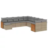 11 részes bézs polyrattan kerti ülőgarnitúra párnákkal