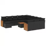 13 részes fekete polyrattan kerti ülőgarnitúra párnákkal