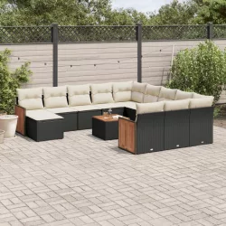   13 részes fekete polyrattan kerti ülőgarnitúra párnákkal