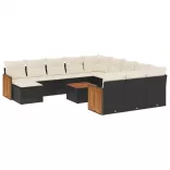 13 részes fekete polyrattan kerti ülőgarnitúra párnákkal