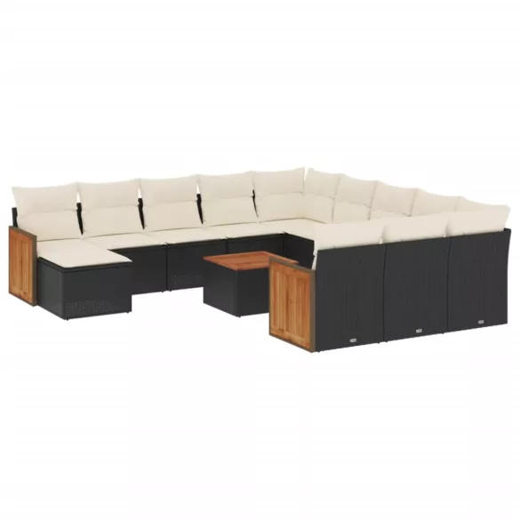 13 részes fekete polyrattan kerti ülőgarnitúra párnákkal
