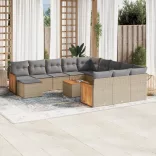 13 részes bézs polyrattan kerti ülőgarnitúra párnákkal