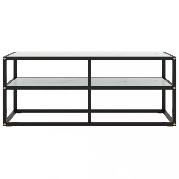 fekete TV-szekrény fehér márvány mintás üveggel 100x40x40 cm