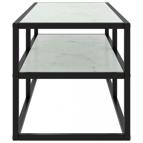 fekete TV-szekrény fehér márvány mintás üveggel 100x40x40 cm