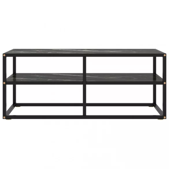 fekete TV-szekrény fekete márvány mintás üveggel 100x40x40 cm