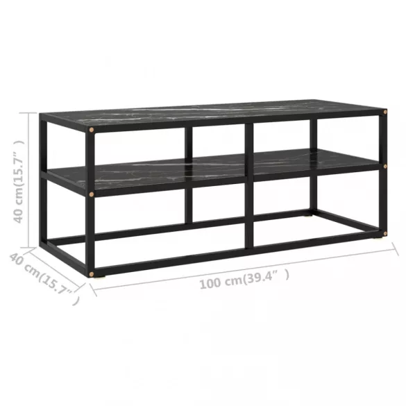 fekete TV-szekrény fekete márvány mintás üveggel 100x40x40 cm