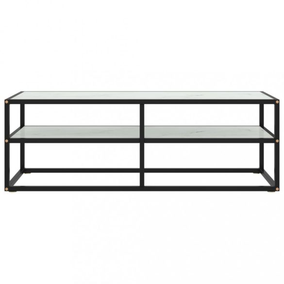 fekete TV-szekrény fehér márvány mintás üveggel 120x40x40 cm