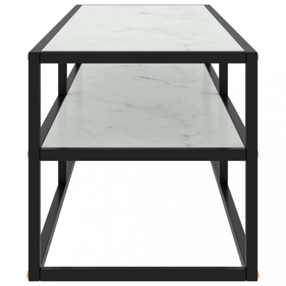 fekete TV-szekrény fehér márvány mintás üveggel 120x40x40 cm