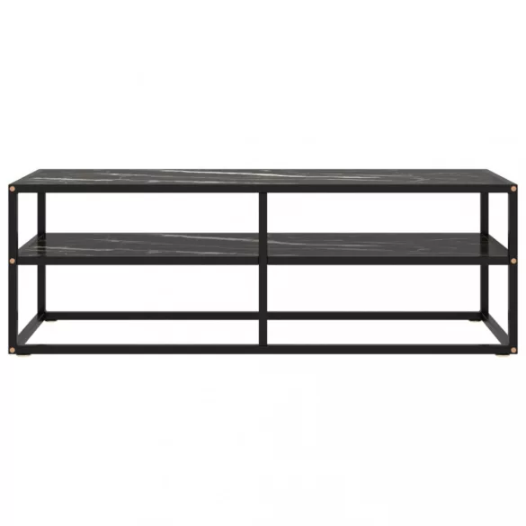 fekete TV-szekrény fekete márvány mintás üveggel 120x40x40 cm