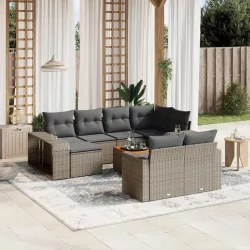   11 részes szürke polyrattan kerti ülőgarnitúra párnákkal