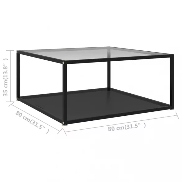 322896  Coffee Table Transparent and Black 80x80x35 cm Tempered Glass