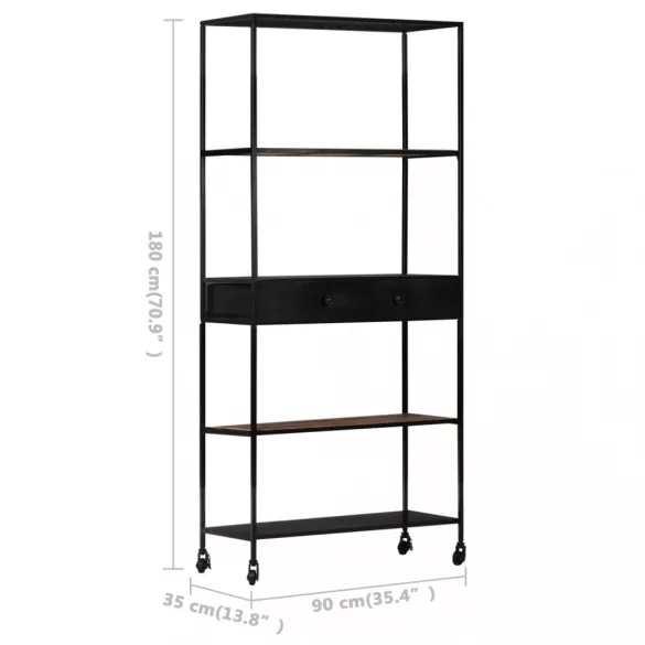 nyers mangófa és vas könyvszekrény 80 x 35 x 180 cm