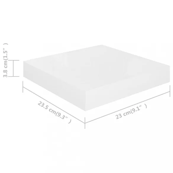 2 db magasfényű fehér MDF lebegő fali polc 23 x 23,5 x 3,8 cm