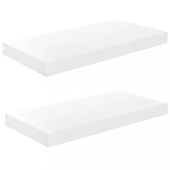 2 db magasfényű fehér MDF lebegő fali polc 50 x 23 x 3,8 cm
