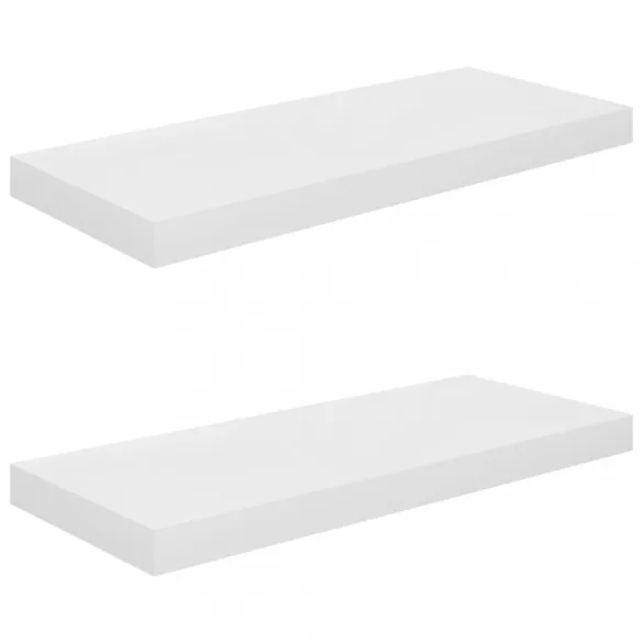 2 db magasfényű fehér MDF lebegő fali polc 60 x 23,5 x 3,8 cm