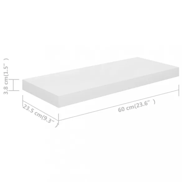 2 db magasfényű fehér MDF lebegő fali polc 60 x 23,5 x 3,8 cm