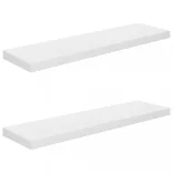 2 db magasfényű fehér MDF lebegő fali polc 90 x 23,5 x 3,8 cm