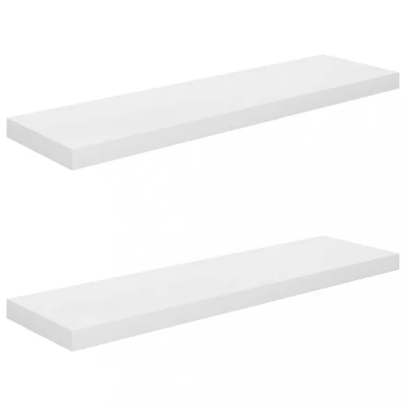 2 db magasfényű fehér MDF lebegő fali polc 90 x 23,5 x 3,8 cm