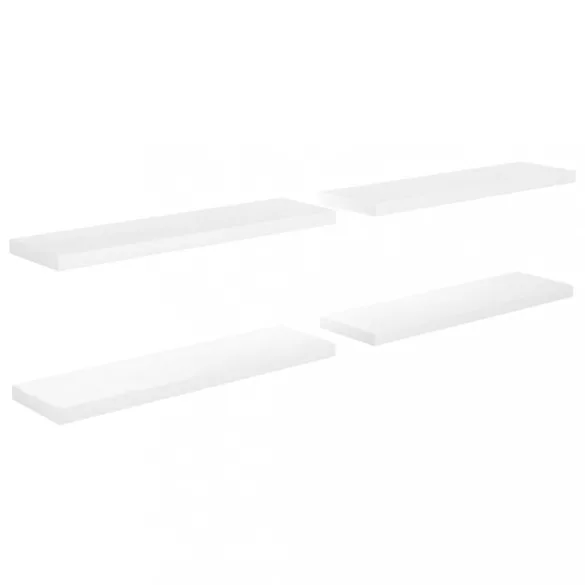 4 db magasfényű fehér MDF lebegő fali polc 90 x 23,5 x 3,8 cm